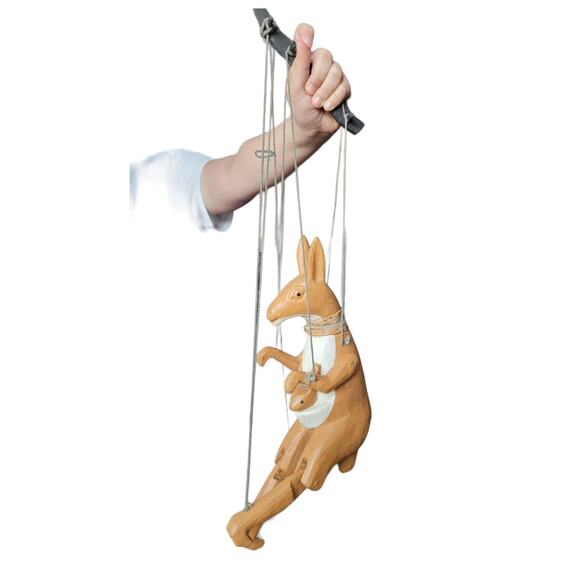Vintage Wooden Kangaroo & Joey Marionette Puppet Primitive Theatrical Play Toy - Picture 5 of 6